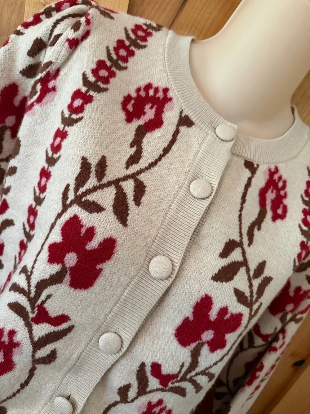NWT Willow & Wind Floral Cardigan Sweater Coquette Cottagecore Puff Sleeve, S